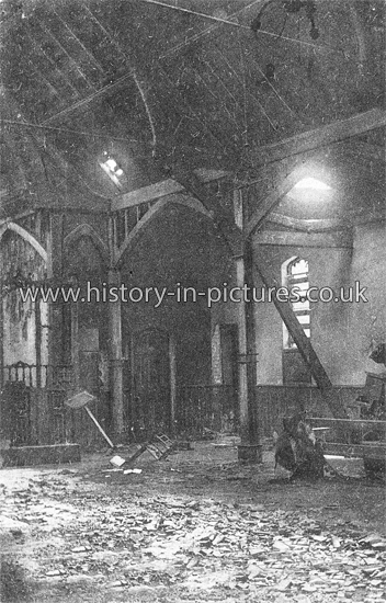 Interior of St Augustine' Church, Lincoln Street, Leytonstone, London. Bombed August 1915.